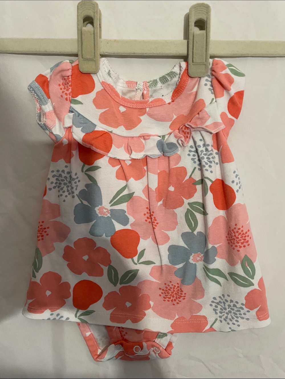 child of mine Coral & White Floral Baby Dress Bodysuit